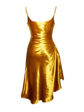 Load image into Gallery viewer, MONTEGO GOLD SATIN SIDE SLIT DRESS