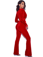 Load image into Gallery viewer, GLORIOUS RED LONG SLEEVE VELVET JUMPSUIT