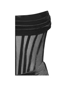 PRIYA BLACK DRAPING CORSET HIGH SLIT VELVET GOWN