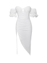 Load image into Gallery viewer, THERESA OFF SHOULDER PUFF SLEEVE MIDI DRESS