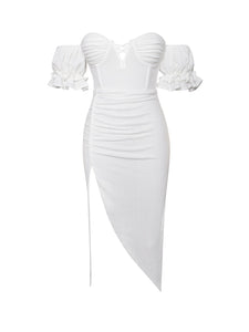 THERESA OFF SHOULDER PUFF SLEEVE MIDI DRESS