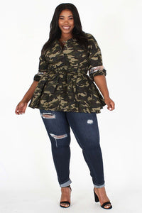 CAMO PEPLUM SEQUIN JACKET