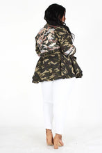 Load image into Gallery viewer, CAMO PEPLUM SEQUIN JACKET