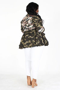 CAMO PEPLUM SEQUIN JACKET