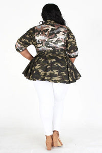 CAMO PEPLUM SEQUIN JACKET