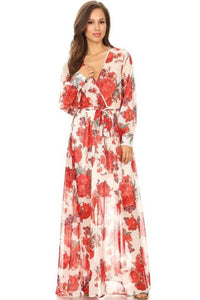 FLORAL FAUX WRAP MAXI DRESS