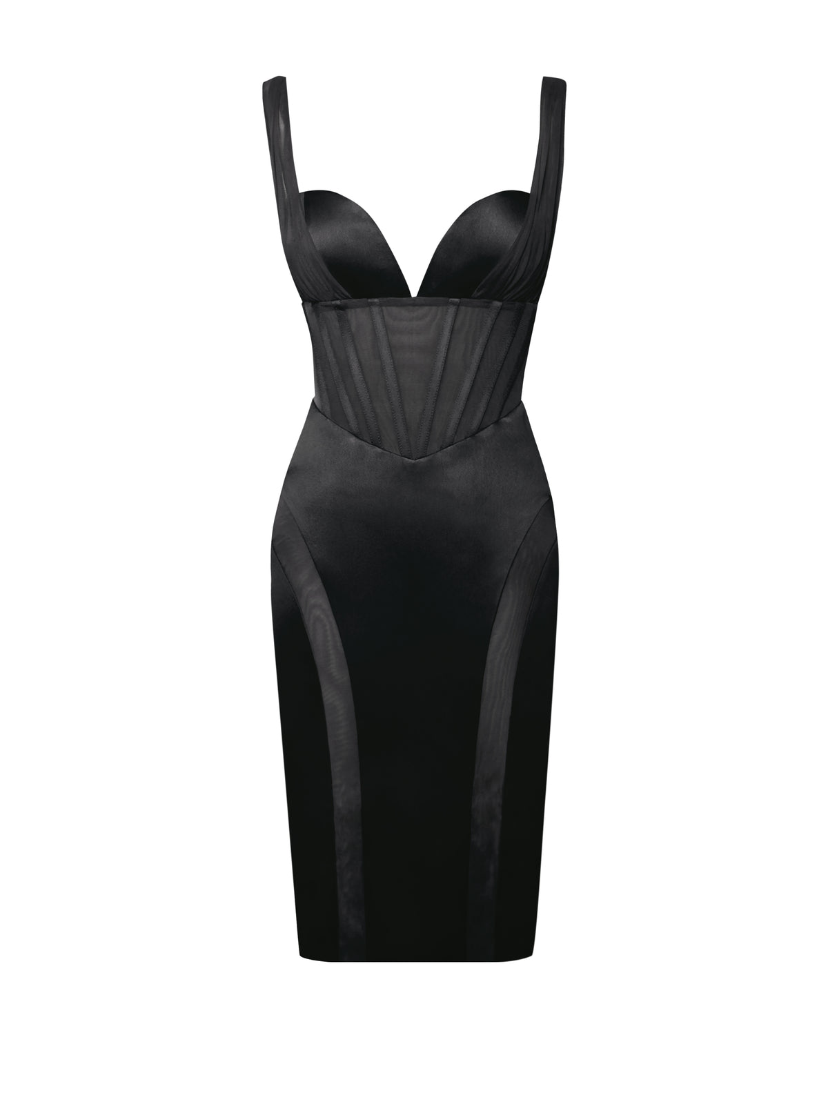 black mesh bustier dress Bustier A Line Mesh Detail Midi Dress Black