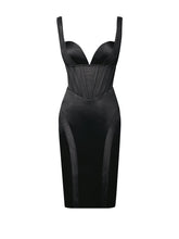 Load image into Gallery viewer, GRETTA BLACK MESH CORSET SATIN DRESS