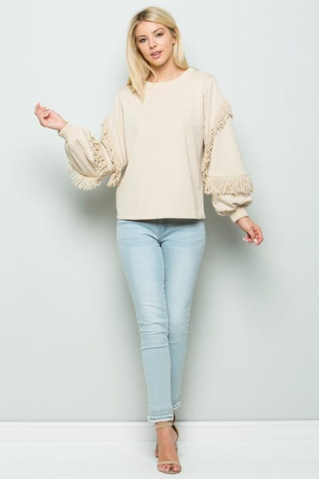 COTTON FRINGE SWEATSHIRT
