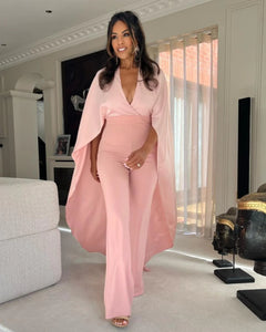 BLUSH PINK JUMPSUIT WITH SATIN CAPE DETAIL