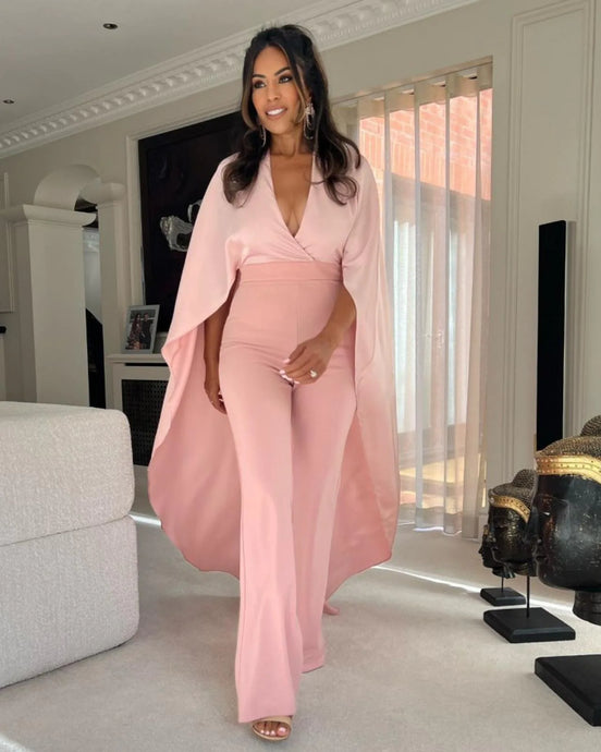 BLUSH PINK JUMPSUIT WITH SATIN CAPE DETAIL