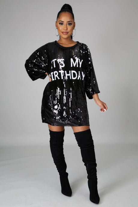 ITS MY BIRTHDAY SEQUIN TSHIRT DRESS - RESTOKED