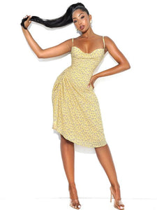 UDELE YELLOW SIDE SLIT FLORAL DRESS