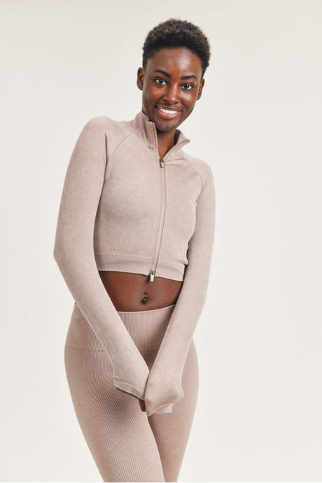 CROPPED RAGLAN ATHLEISURE RIBBED JACKET