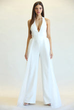Load image into Gallery viewer, HALTER V-NECK OPEN BACK JUMPSUIT WITH DETACHABLE TULLE SKIRT