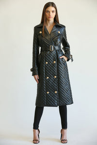QUILTED FAUX LEATHER TRENCH COAT