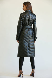 QUILTED FAUX LEATHER TRENCH COAT