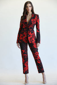 RED FLORAL PANT SUIT
