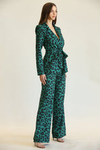 Load image into Gallery viewer, GREEN LEOPARD PRINT BELTED PANT SUIT