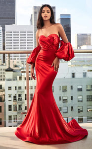 FITTED PUFF SLEEVE SATIN GOWN