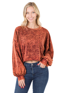 MINERAL WASH RAW EDGE CROPPED PULLOVER