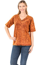 Load image into Gallery viewer, MINERAL WASH DROP SHOULDER V-NECK SIDE SLIT TOP