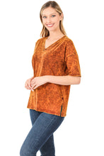 Load image into Gallery viewer, MINERAL WASH DROP SHOULDER V-NECK SIDE SLIT TOP