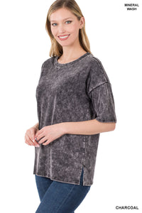 MINERAL WASHED DROP SHOULDER SIDE SLIT TOP