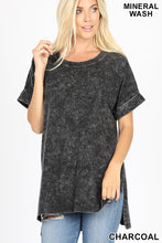Load image into Gallery viewer, MINERAL WASHED ROLLED SHORT SLEEVE ROUND NECK TOP