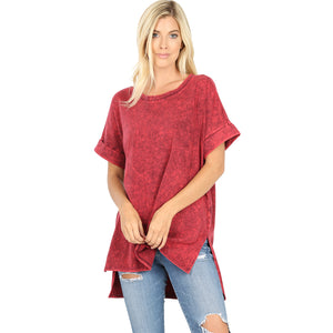 MINERAL WASHED ROLLED SHORT SLEEVE ROUND NECK TOP