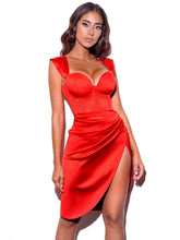 Load image into Gallery viewer, HEDY RED SATIN CORSET DRESS