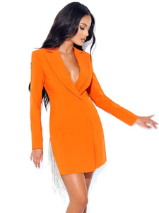 FREYA ORANGE CRYSTAL FRINGE BLAZER DRESS