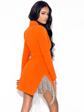 Load image into Gallery viewer, FREYA ORANGE CRYSTAL FRINGE BLAZER DRESS