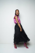 Load image into Gallery viewer, TIERED FLOWY TULLE MIDI SKIRT