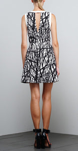 ADELYN RAE WOVEN PRINTED FIT AND FLARE DRESS