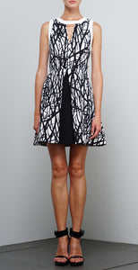 ADELYN RAE WOVEN PRINTED FIT AND FLARE DRESS