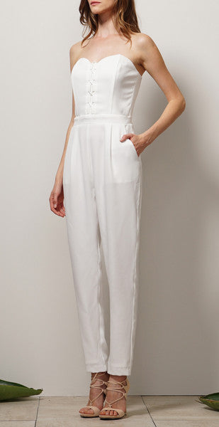ADELYN RAE LACED UP WOVEN STRAPLESS JUMPSUIT Arelia's Dream ADELYN RAE LACED UP WOVEN STRAPLESS JUMPSUIT Arelia's Dream