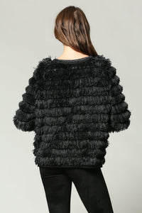 SHAGGY FRINGE CHAIN DETAILED COAT