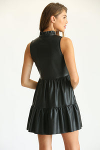 FAUX LEATHER TIERED DRESS