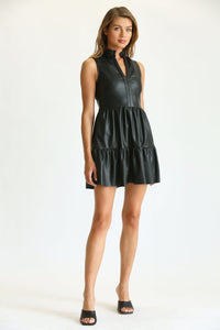 FAUX LEATHER TIERED DRESS