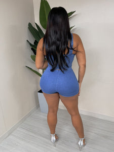 DENIM ZIP TANK TOP AND SHORT SET