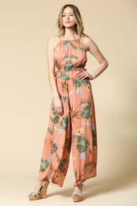 FLORAL TIE TOP AND SLIT PANT SET