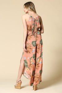 FLORAL TIE TOP AND SLIT PANT SET