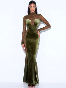 PAISLEE OLIVE GREEN VELVET MESH LONG SLEEVE GOWN Arelia's Dream PAISLEE OLIVE GREEN VELVET MESH LONG SLEEVE GOWN Arelia's Dream