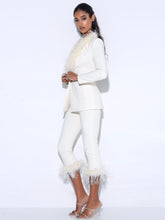 Load image into Gallery viewer, YANLEY CREAM WHITE PANTS WITH FEATHER TRIM