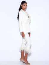 Load image into Gallery viewer, YANLEY CREAM WHITE PANTS WITH FEATHER TRIM