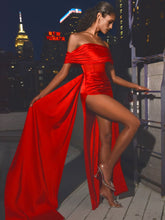 Load image into Gallery viewer, NORMA RED OFF SHOULDER CRYSTALLIZED CORSET SATIN GOWN