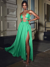 Load image into Gallery viewer, QUINBY GREEN SILK PLEATED LACE UP MAXI DRESS
