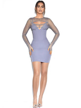 Load image into Gallery viewer, WINSTON GREY MESH LONG SLEEVE CORSET CREPE DRESS