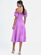 Load image into Gallery viewer, QUINLEY LILAC OFF THE SHOULDER LINEN MIDI DRESS